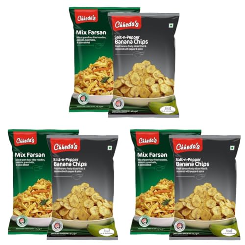 Image of Chheda's - Salt N Pepper Banana Chips (350 Gm) and Mix Farshan (300 Gm) | Banana Wafers | Indian Namkeen | Tasty Snacks | Ready to Eat - Combo Pack (Pack of 3)