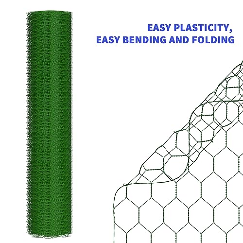 Sechskantgeflecht 25m - 50cm hoch - Gartenzaun Maschendraht - Maschenweite 25mm Drahtgitter Zaun - PVC-beschichtetes Grün Kaninchendraht Hasendraht Kleintier Volierendraht Tiergehege für Gartenzaun