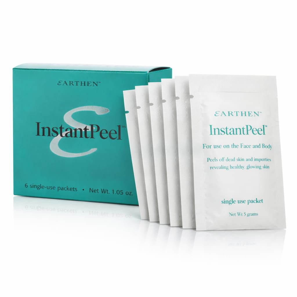Earthen Instant Peel Exfoliating Packets – Gentle Face & Body Exfoliator for Smooth, Glowing Skin – Removes Dead Skin Cells Without Harsh Acids – Single Use Treatment, 6 Count
