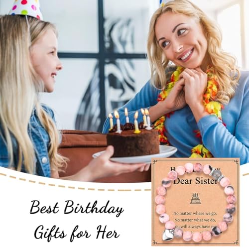 Image of Birthday Gifts for Sister, Sister Birthday Gift Ideas from Sister, Unique Birthday Bracelet Presents with Happy Birthday Sister Card, Small, Pink