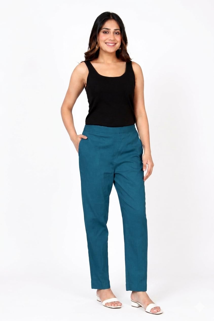 Cotton Lycra Women Trouser Pant | Solid Slim Straight Fit Stretchable Pants for Women | Casual, Office Wear & Formal Bottom Wear_Peacock_Blue_Toruser_025-picture-17