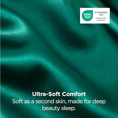 Image of Bedsure Satin Pillowcases, Similar to Silk Pillow Cases Queen Size Set of 2, Pillow Case for Sleeping Women with Envelope Closure, Gifts for Women Men, Dark Green, 20x30 Inches, 2pcs