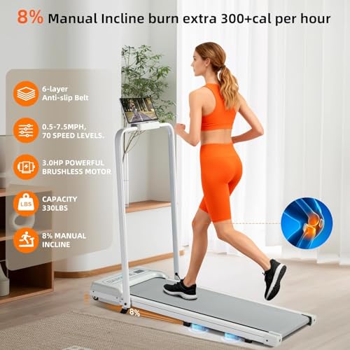 Image of BARWING Foldable Incline Walking Pad 3.0 /3.5 HP Treadmills for Home, 7.5 /8.5 MPH Under Desk Treadmill with Handles, Foldable Treadmill with Quiet Brushless, 330 LBS Weight Capacity