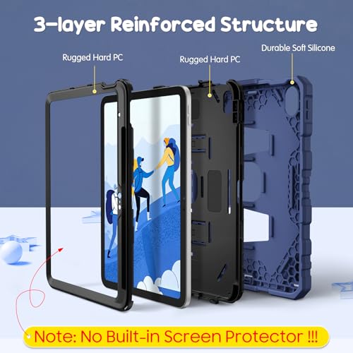 Image of Fintie Kids Friendly Case for iPad (A16) 11th Generation 11 Inch (2025), iPad 10th Generation 10.9 Inch (2022), Fully-Body Rugged Heavy Duty Shockproof Protective Case with Kickstand, Navy Blue