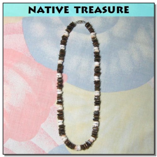 Native Treasure - 18" Brown Chips Puka Shell Necklace Real Tiger Puka Shells #TOP2