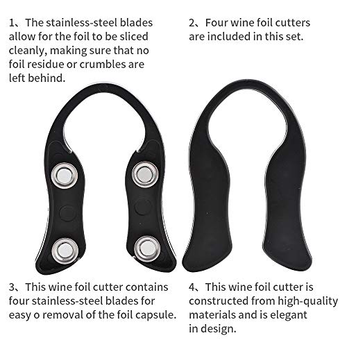 4 Pack Wine Foil Cutter Tool, Wine Bottle Opener Accessory, Gift for Wine Lovers by OHMAXHO, Black