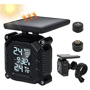 OBEST Tyre Pressure Monitor, Solar Power Wireless Tpms Tyre Pressure Monitoring System for Motorcycle Car Safety Monitor with LCD Display & 2 External Sensors