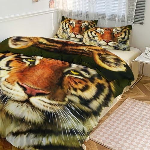 YCJUGWSP Tiger Wildlife Comforter Sets Full Size 3 Pcs Queen Comforter Set Bedding for Girls Boys,All Season Bed Sets,Bedroom Decor with 2 Pillowcases 90"x90"