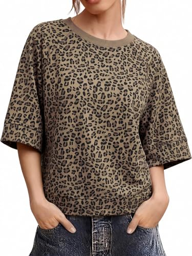 Image of Tankaneo Womens Oversized Half Sleeve T-Shirts Crew Neck Boxy Basic Tees Tops Summer Casual Loose Fit Tunic Shirts