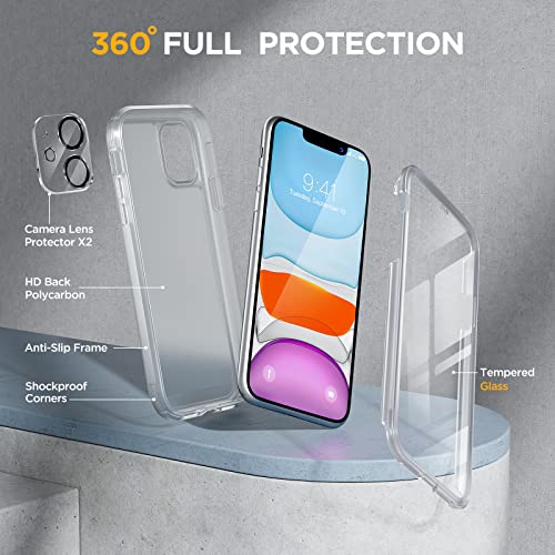 Image of Miracase Glass Series for iPhone 11 Case 6.1 inch, Upgraded Full-Body Rugged Phone Bumper Case Cover with Built-in 9H Tempered Glass Screen Protector and Camera Protector, Matte Clear