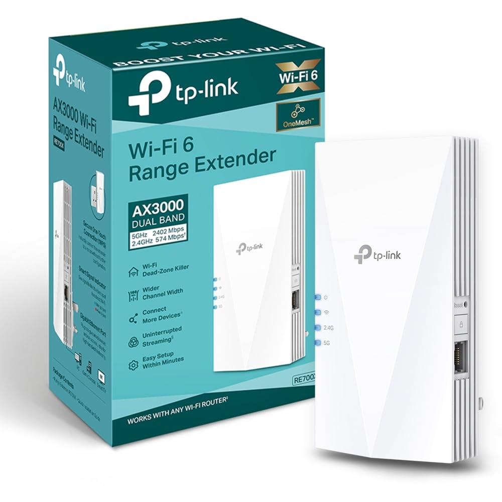 TP-LinkRE700X WiFi 6 AX3000Mbps WiFi Extender Booster, Internet Booster, Gigabit Ethernet Port, WiFi Booster Range Extender, EasyMesh, Access Point, WiFi Repeater, App Control Easy Setup, UK Plug