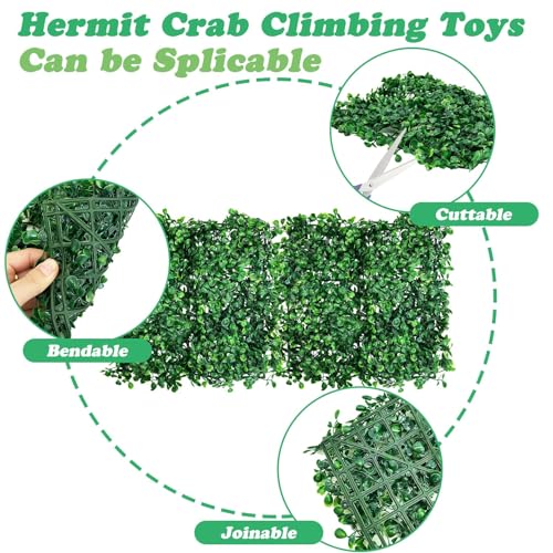 Image of PINVNBY 2 PCS Hermit Crab Climbing Toys Hermit Crab Climbing Wall with Suction Cups Plastic Faux Grass Mat Hermit Crab Accessories for Hermit Crab Tank Decor (24 x 16 Inch)