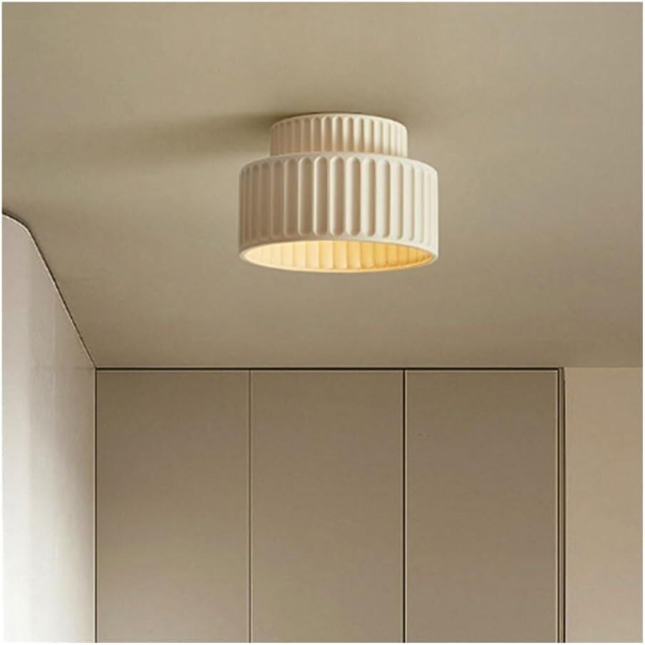 Nordic Colorful Cream Resin Ceiling Light Modern Flush Mount Ceiling Lamp E27 Base Ceiling Lighting Close to Ceiling Light Fixtures for Cloakroom Kitchen Porch Hallway Restaurant, White (Beige)