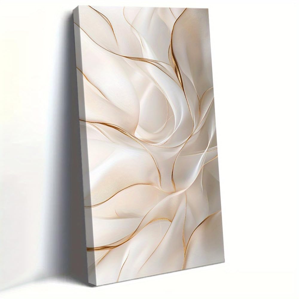 Uudezo With Frame Framed White And Golden Modern Luxurious Abstract Canvas Wall Art Design For Living Room Office Decor(80X160cm(31X63in)