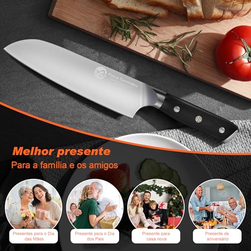 Faca Santoku De 7”, Faca Do Chef Forjada Em Aço De Alto Carbono, Faca De Aparar Com Cabo Ergonômico,