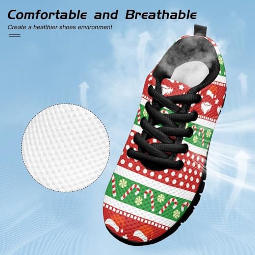 Kids Christmas Sneaker Cozy Lightweight Breathable Tennis Shoes for Litter Kids Lace-Up Anti-Slip Footwear Running Shoes for Big Kid US 11-54