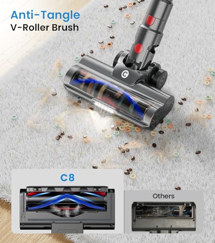 Image of CHEBIO Cordless Vacuum Cleaner, 550W /45Kpa Vacuum Cleaners for Home with LED Display, Anti-Tangle Cordless Stick Vacuum with 65Min, Lightweight Wireless Vacuum for Hard Floors /Carpets /Pet Hair