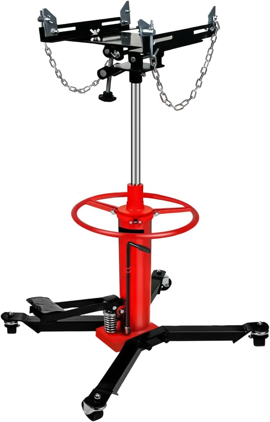 1660lbs Transmission Jack, High-Lift Hydraulic Telescopic Jack with 2-Stage Adjustable Design, Effort-Saving Foot Pedal & Stable Solid Swivel Wheels, 34"-68" Adjustable Height for Versatile Use