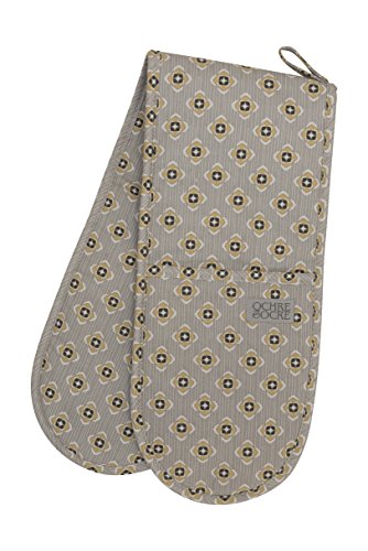 Ochre and Ocre Organic Cotton Double Ovengloves Garden Ochre Grey
