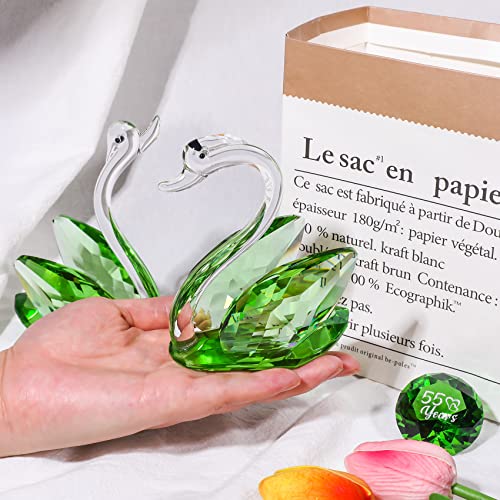 Set of 2 Crystal Green Swans for Wedding Gifts for Couple 55 Years Marriage Emeraled 55th Wedding Anniversary Presents for Parents Glass Swans Figurines Collectibles With Diamond Cut Home Decorative - Image 3