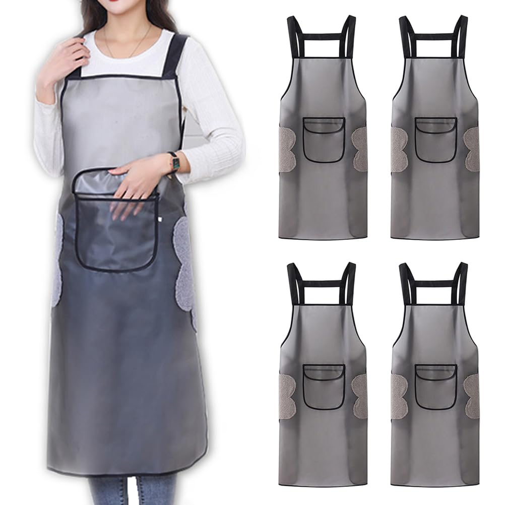 tabliers de jardinage, tablier de travail, Paquet de 4 tabliers avec poche et serviette, tablier imperméable avec tablier à bavette réglable