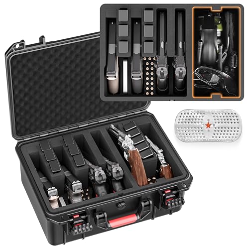 Kinghardcase Gun Cases for Handguns – TSA Approved Hard Case Holds 6 Pistols & 11 Magazines, Pre-Cut Foam with Desiccant, Waterproof & Shockproof Firearm Storage for Travel, Range, and Home Use