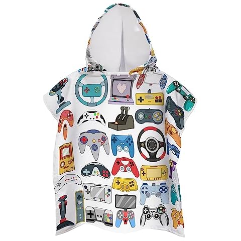 Ailee Hoho Kids Beach Towel for Boys Girls Quick Dry Baby Hooded Bath Beach Towels Soft Pool Cover Up for Toddlers (1-4Years, Gamepad-White) Cover