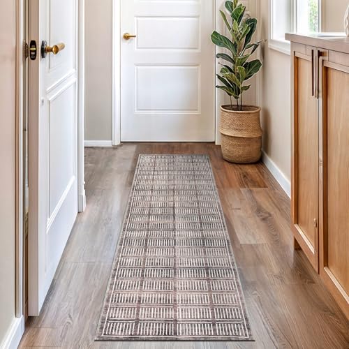 Rugshop Bohemian Stripe Lines Washable Non Slip Runner Rug 2' x 8' Brown