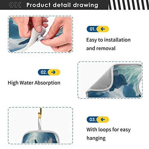 wamika sea turtle faucet water catcher mat 2 pack blue watercolor tortoise drying mat absorbent bathroom faucet handle drip catcher tray bar rv kitchen sink splash guard 14x5 inches