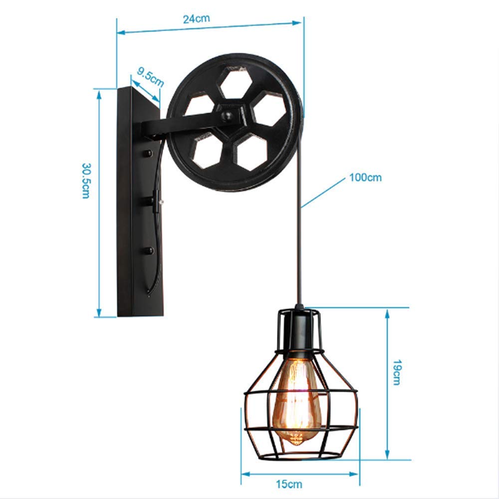 Wandleuchte Schwarz Eisen Industrie Retro Esstisch Wandlampe Rolle Vintage Wandleuchter Restaurant Wandlicht rustikal Gang Esszimmer Fluren Dielen Wandleuchten Cafe Shop E27