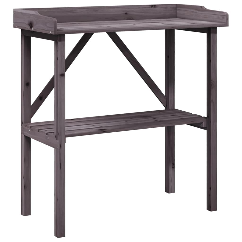 vidaXL Solid Firwood Plant Table - Grey Flower Stand with Open Shelf Stand for Garden, Terrace, Indoor & Outdoor Use, Durable Wooden Potting Bench, Ventilated Storage