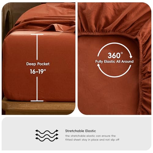 Image of MooMee Sheet Set 100% Washed Cotton Linen-Like Extra Deep Pocket Twin XL | Relaxed Linen-like Texture. Soft, Breathable & Lightweight Comfort. 15-19 inch Extra Deep Pocket with All-around Elastic