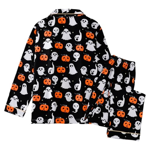 Halloween Pjs Women,Halloween Pajamas Women Cute Satin Ghost Pumpkin Print Button Pjs Sets *Black Small - image 3