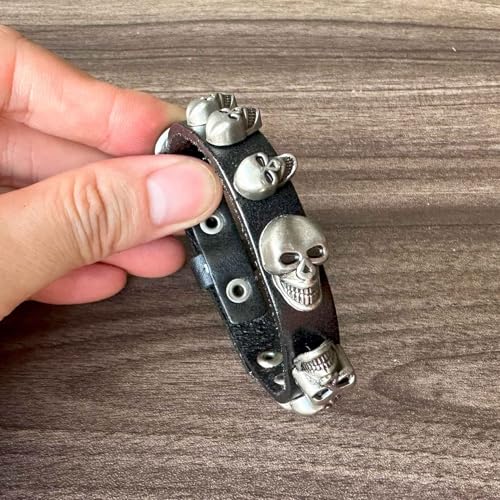 Punk Rock Skull Head Wristband Pu Leather Belt Buckle Adjustable Arm Cuff Bracelet4
