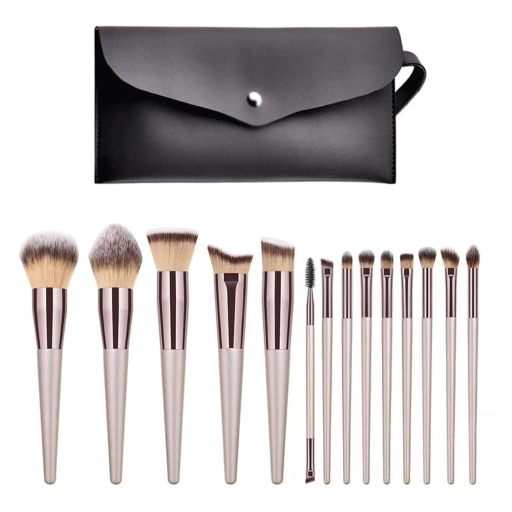 Juego De 14 Brochas De Maquillaje Color Champán Dorado, Brocha For Polvo, Sombra De Ojos, For Maquillador