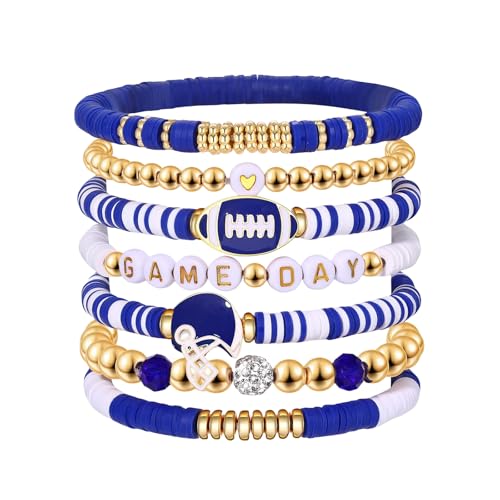 Game Day Bracelets for Women Men Stackable Sports Charm Bracelet Bangles Football Sport Fan Bracelet Football Mom Accessories Jewelry Gifts Boho Summer Beach Jewelry