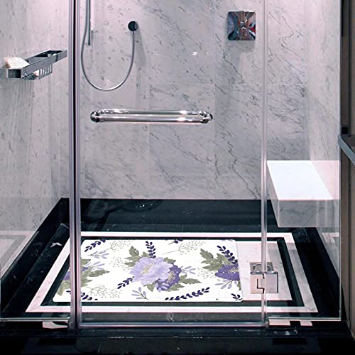 Tapis de douche fleuri avec trous de drainage et ventouses de qualité