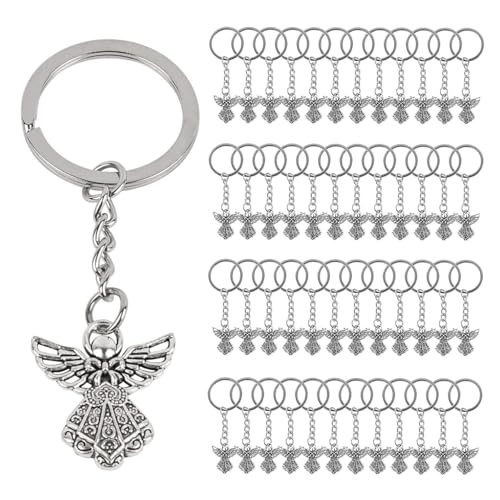 Framendino, 100 Pack Guardian Angel Charm Keychains Metal Key Ring