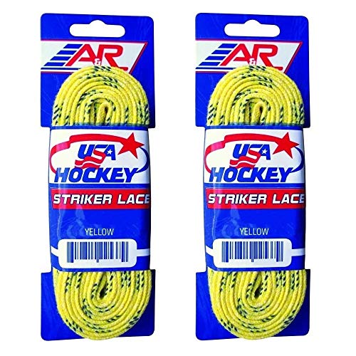 A&R Sports Striker Ice Hockey Skate Laces, 2 Pair Pack - Yellow, Waxless (120