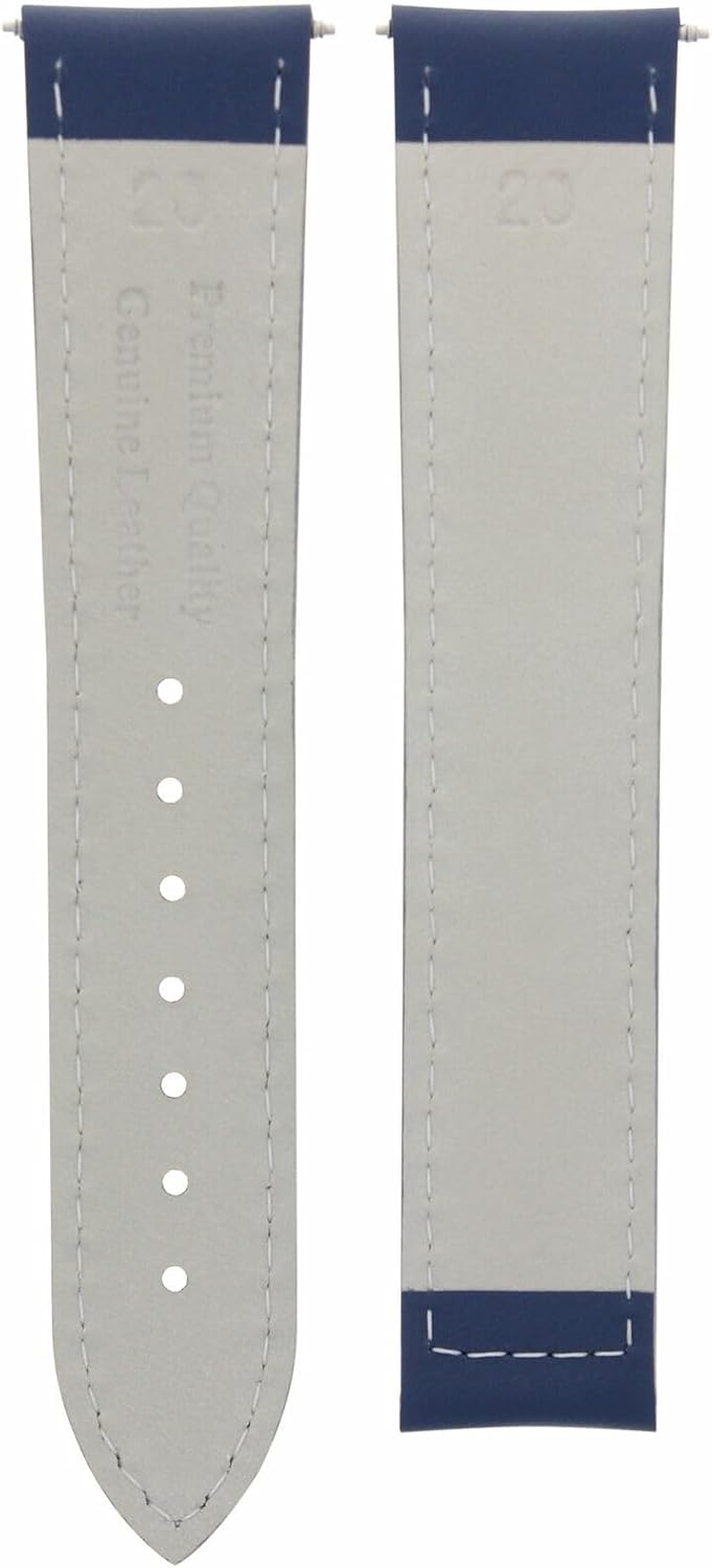 Ewatchparts 20mm Leather Watch Band Strap Smooth Clasp Compatible With Omega Seamaster Planet Blue With White Stitching