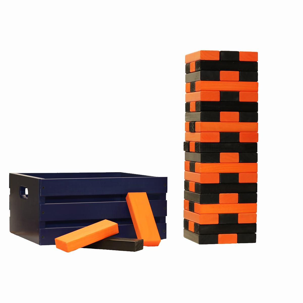 Tailgating Pros Premium Giant Toppling Timbers with Navy Crate – Choose Your Team Colors! Jumbo Outdoor Yard Game, Tower Grows to Over 5 Feet! – Optional Tipsy Stickers Available!