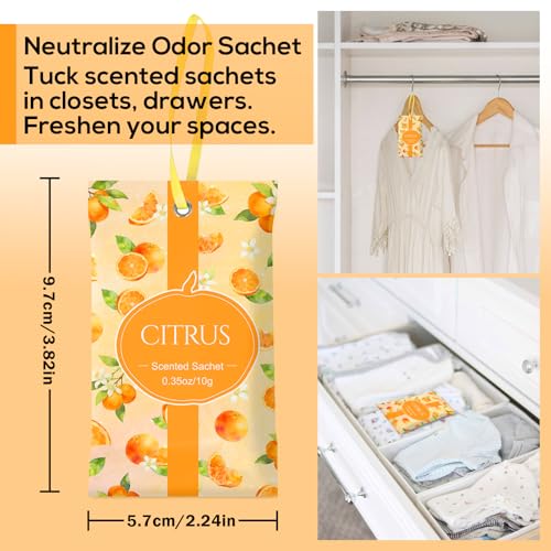 Image of SCENTORINI Scented Sachets for Drawers and Closets, Citrus Scent 14 Pack | Home Fragrance Sachets Bags Gift Set, Wardrobe Freshener for Dresser, Closets, Clothes Storage, Small Space, Suitcases