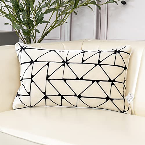 Aeckself 12 X 20 Inch White Geometric Black Plaid Stripes Cut Velvet Cushion Case Luxury Modern Lumbar Throw Pillow Cover Pillowcase For Couch Living Room Bedroom Car 30 X 50Cm #TOP20