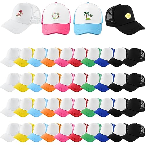 Hercicy 40 Pack Sublimation Blank Trucker Hat Bulk Baseball Cap Adjustable Mesh Unisex Polyester Hat Heat Transfer