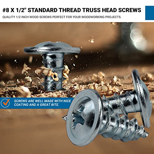100 Pack Tornillos para Madera Rok Hardware #8 x 1/2" (12.7mm) Rosca Estándar Cabeza Truss Zinc miniatura 3