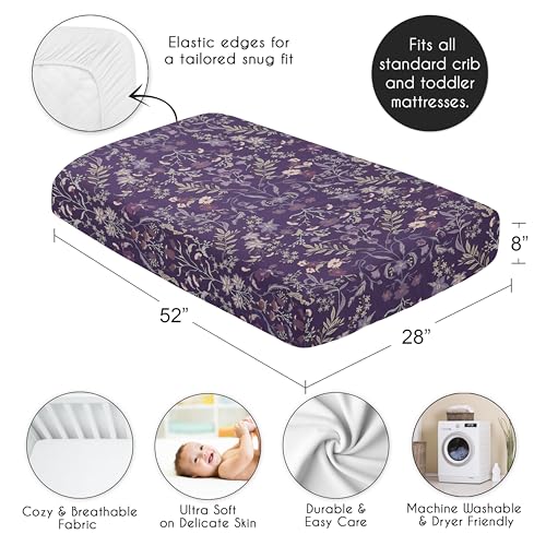 Image of Sweet Jojo Designs Fitted Baby Crib Sheets (Purple Wildflower Vintage Floral) for Girls, Infant Nursery, Toddler Room - Standard Size (Boho, Paisley, Bohemian, Cottagecore, Farmhouse, Flower Garden)