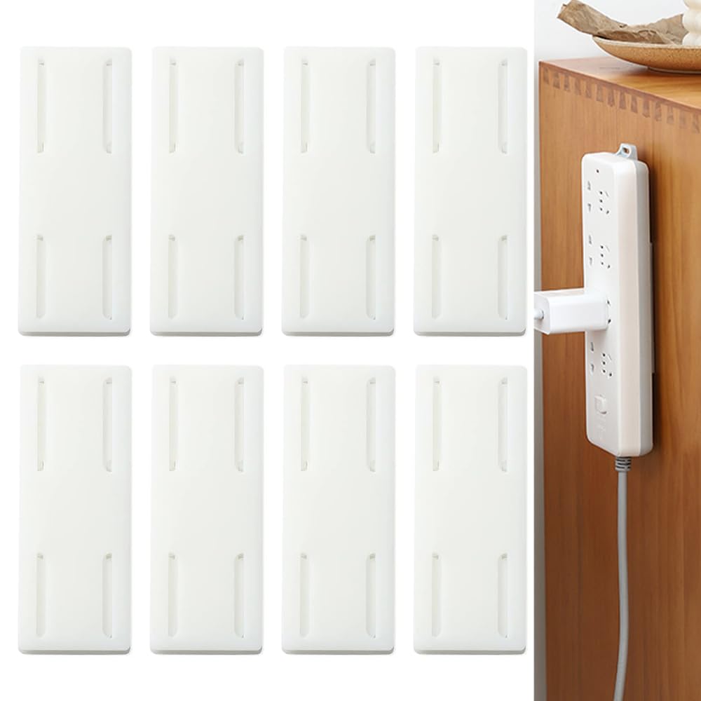 8 PCS Power Strip Holder Self Adhesive Socket Holder Punch Free Socket Fixer Extension Lead Wall Mount Fixator for Remote Control Router Computer Home and Office