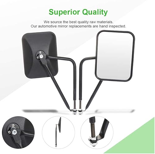 Miniatura 2 de SCITOO Espejos laterales para puerta fuera de carretera, a prueba de golpes, rectangulares de aventura, repuesto para Jeep Wrangler JKU JK CJ YJ