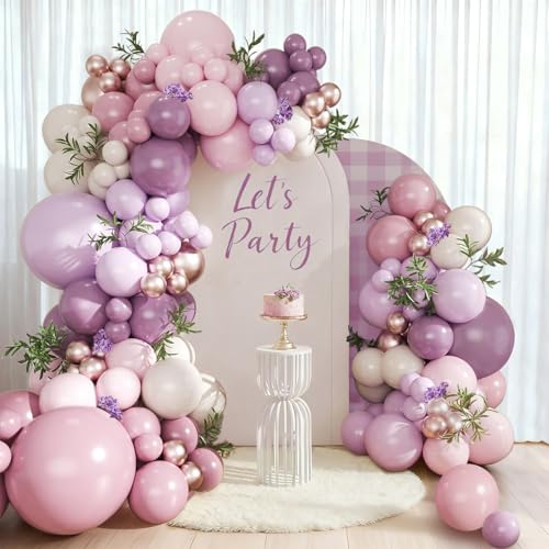 Kit arco balões roxo e rosa, 109 peças grinalda arco balões roxo rosa e ouro champanhe, decoração para aniversário casamento Baby Shower batizo revelação de gênero bebé comunhão dia da mãe