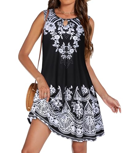 Image of Summer Dresses for Women 2026 Casual Sleeveless Sundress Floral Loose Fit Beach Cover Up with Pocket